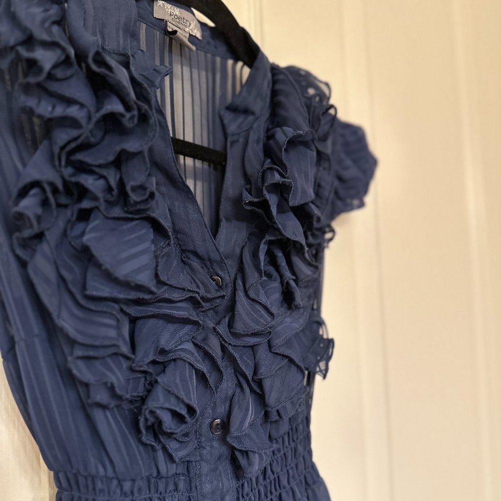 Poetry Clothing Frilly Sheer Striped Dress (Navy Blue - Size S)
